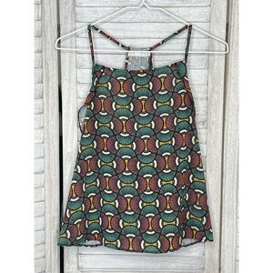 LFT Tank Top Green Yellow Pink Fan Print Size Large